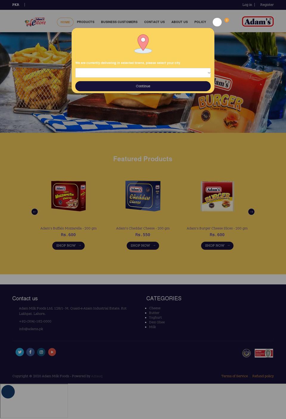 adamsestore.com shopify website screenshot