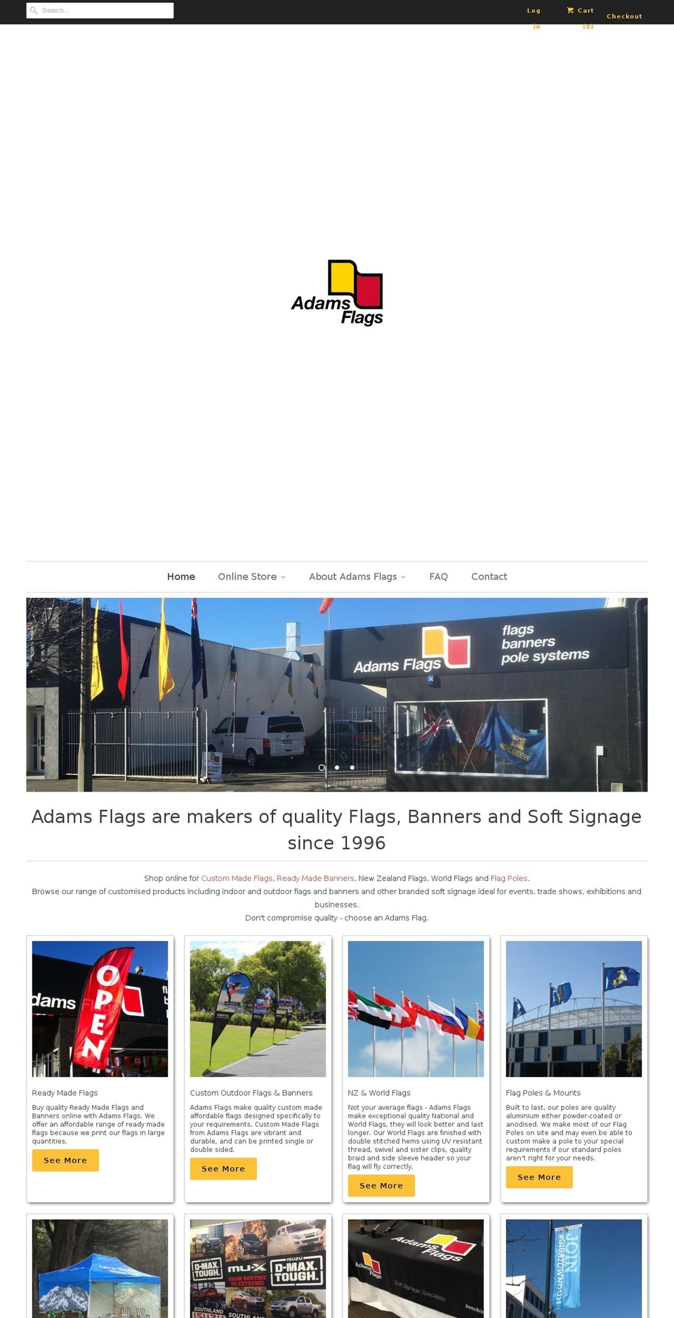 adamsflags.co.nz shopify website screenshot