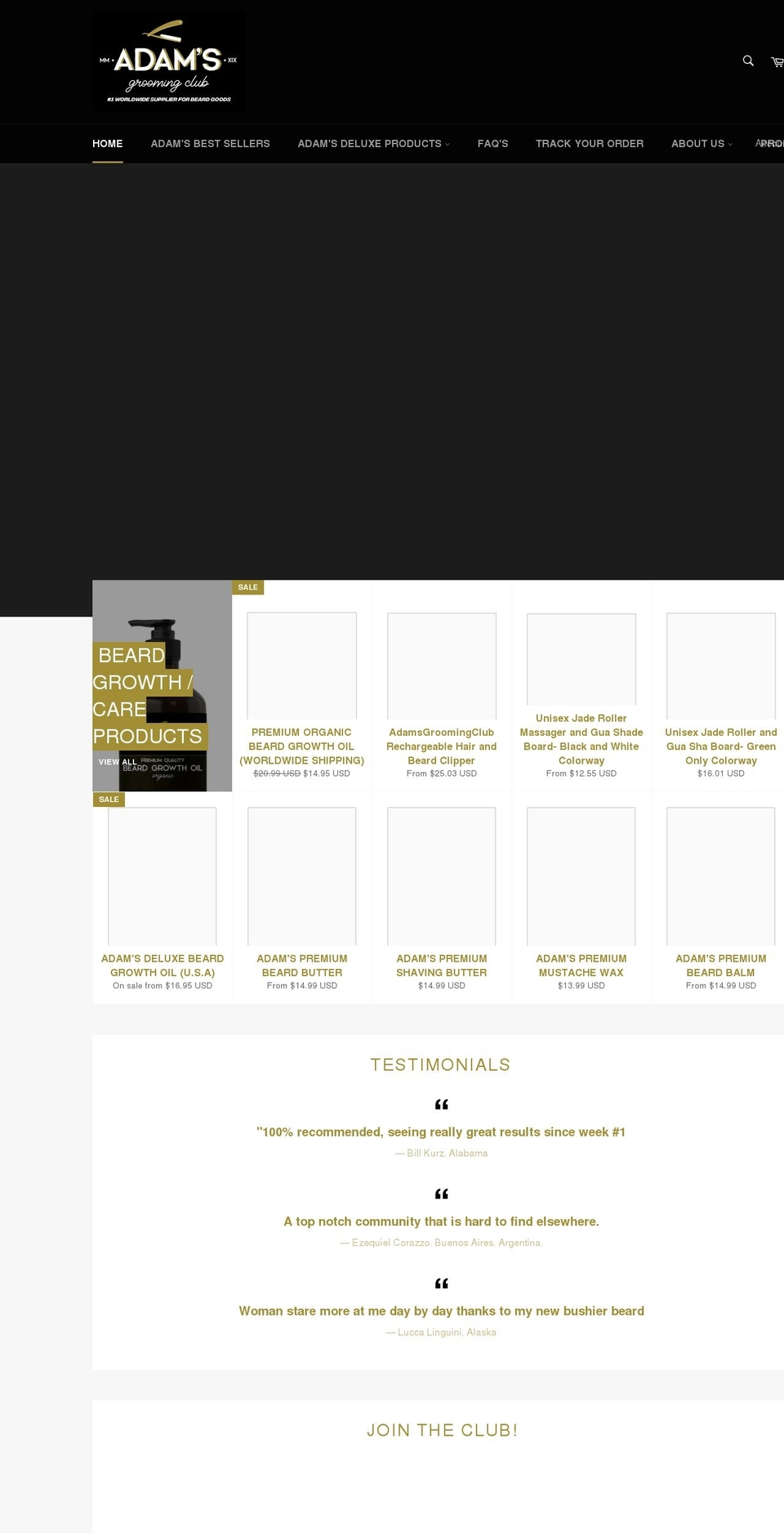 adamsgroomingclub.com shopify website screenshot