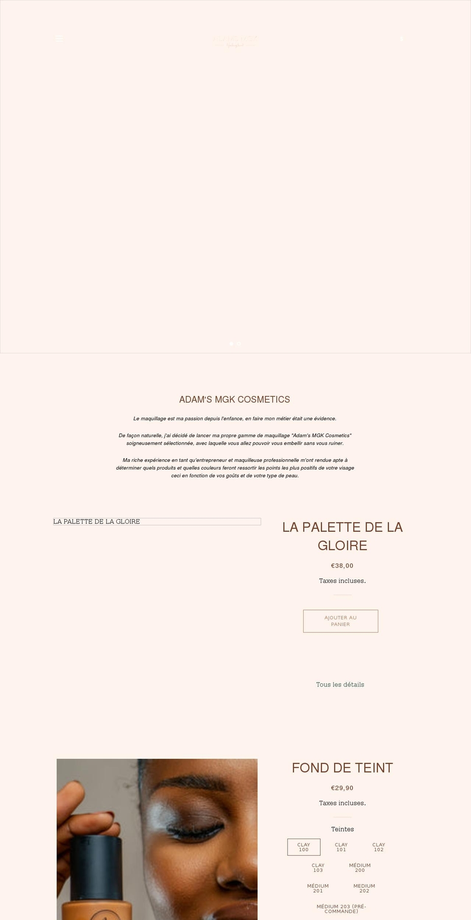 adamsmgkcosmetics.com shopify website screenshot