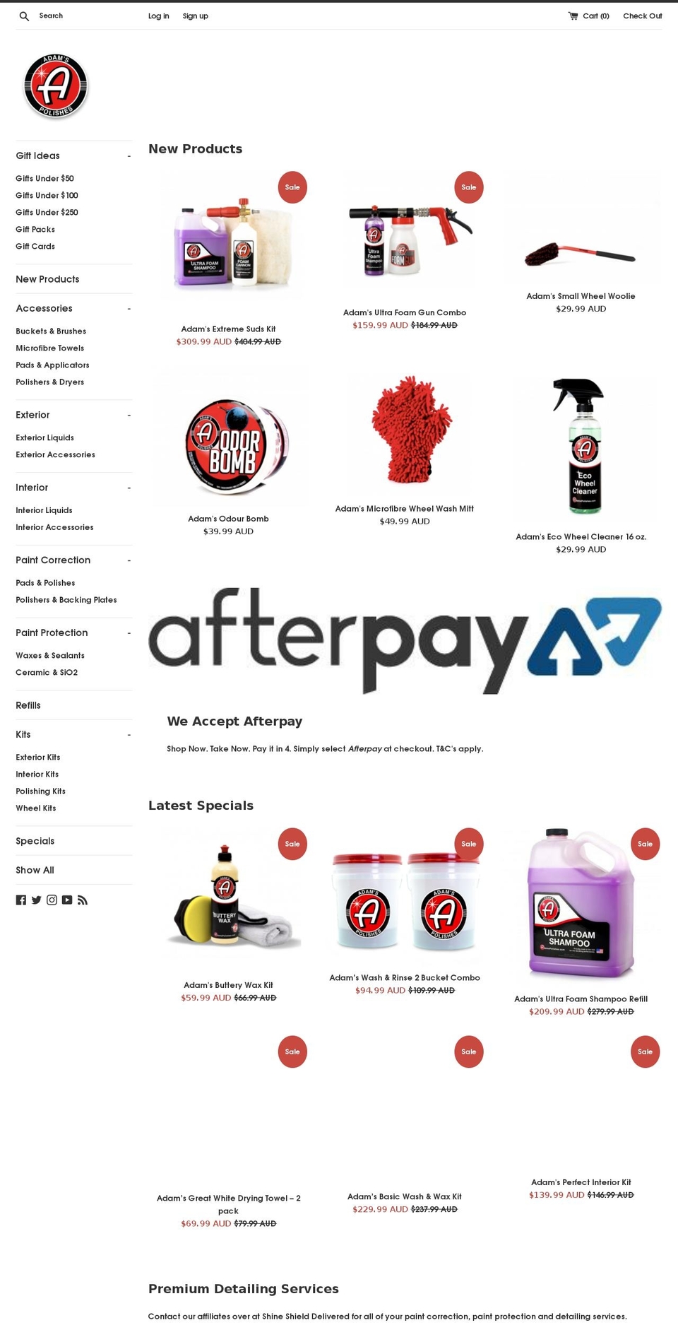 adamspolishes.net.au shopify website screenshot