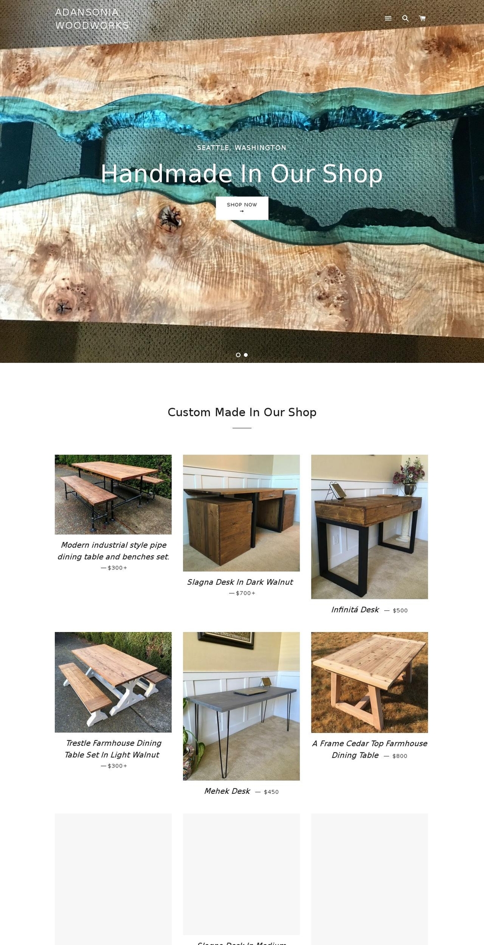 adansoniawoodworks.com — Shopify storefront screenshot