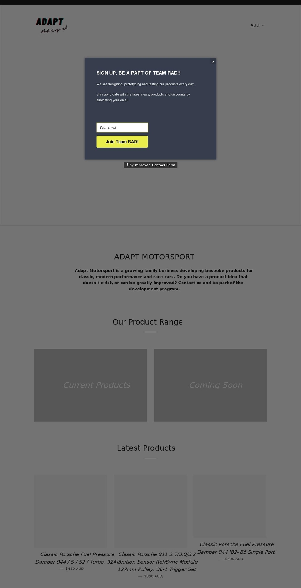 adaptmotorsport.com shopify website screenshot