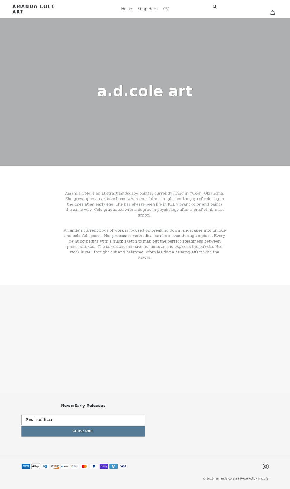 adcoleart.com shopify website screenshot