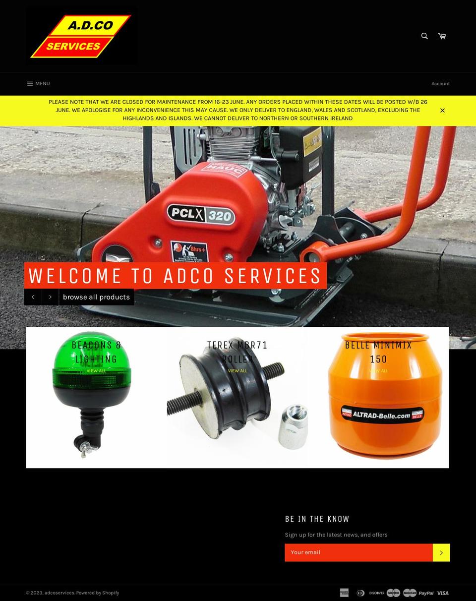 adcoservices.co.uk shopify website screenshot