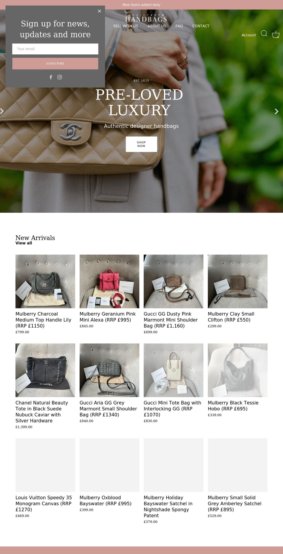 addictedtohandbags.org shopify website screenshot