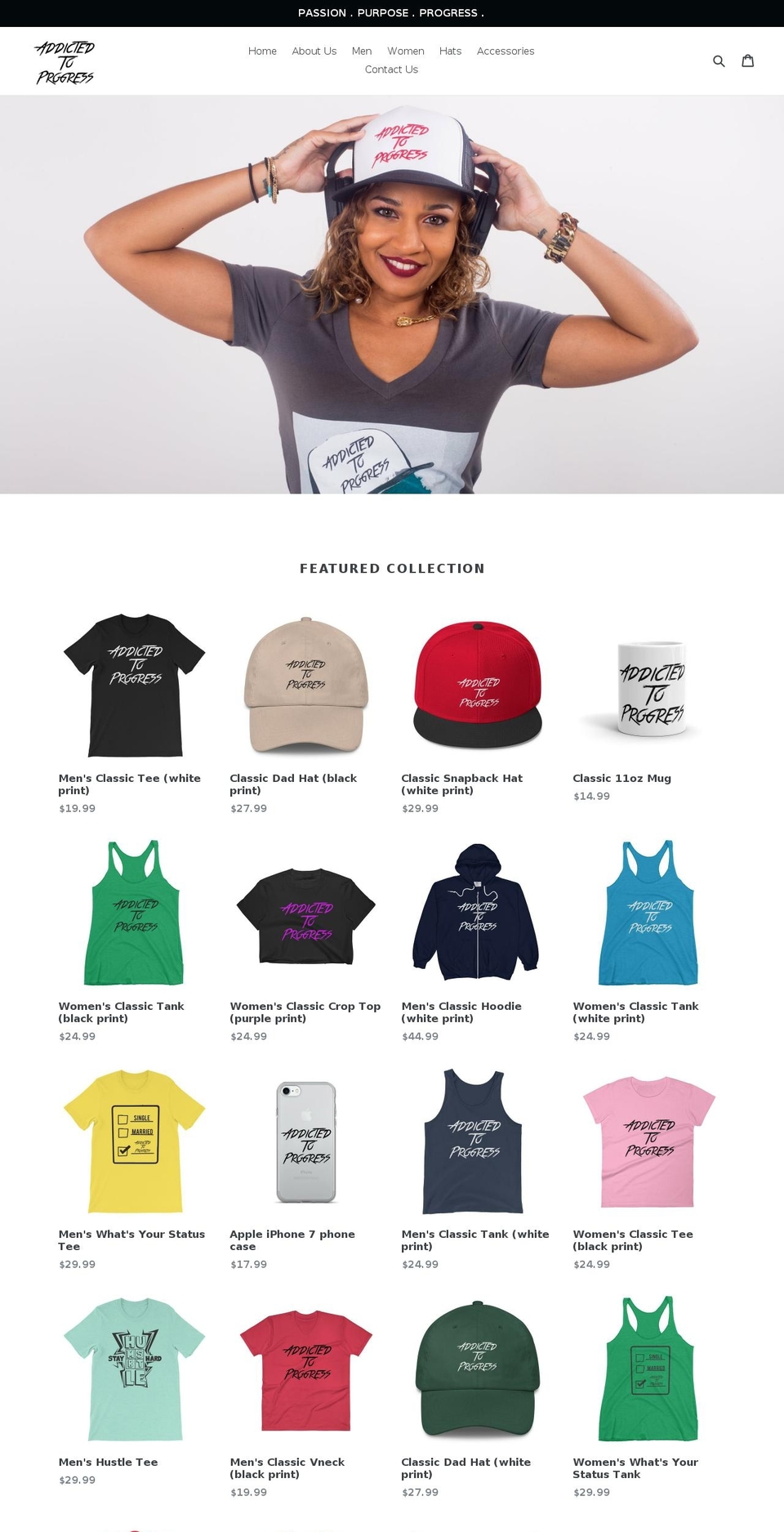 addictedtoprogress.com shopify website screenshot