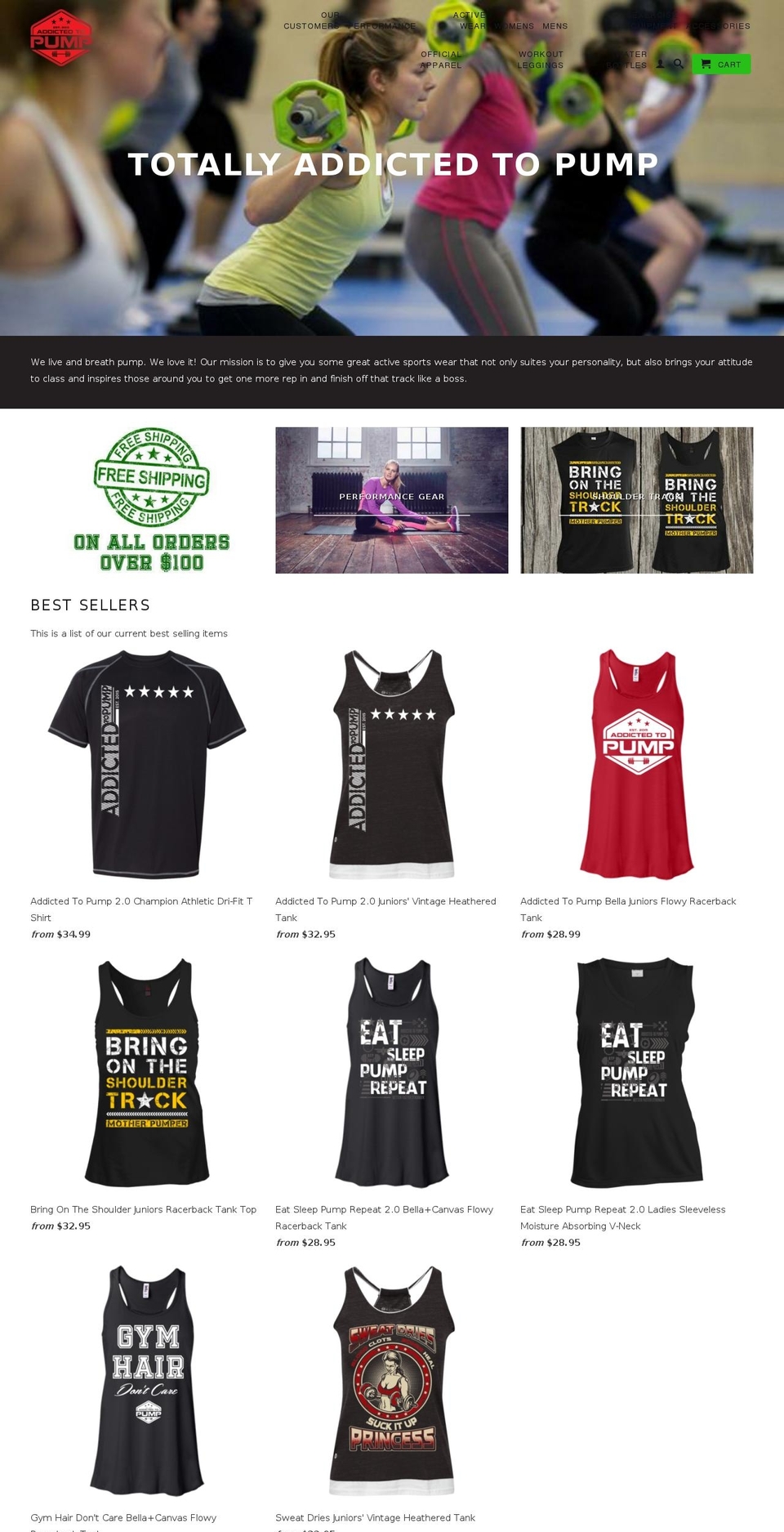 addictedtopump.com — Shopify storefront screenshot