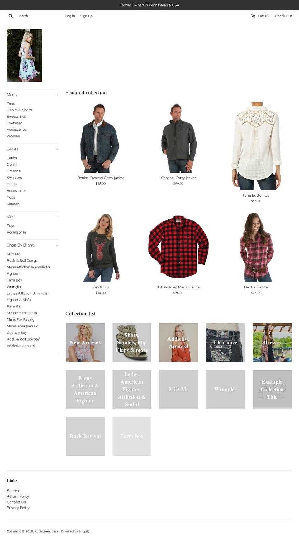 addictiveapparelpa.com — Shopify storefront screenshot