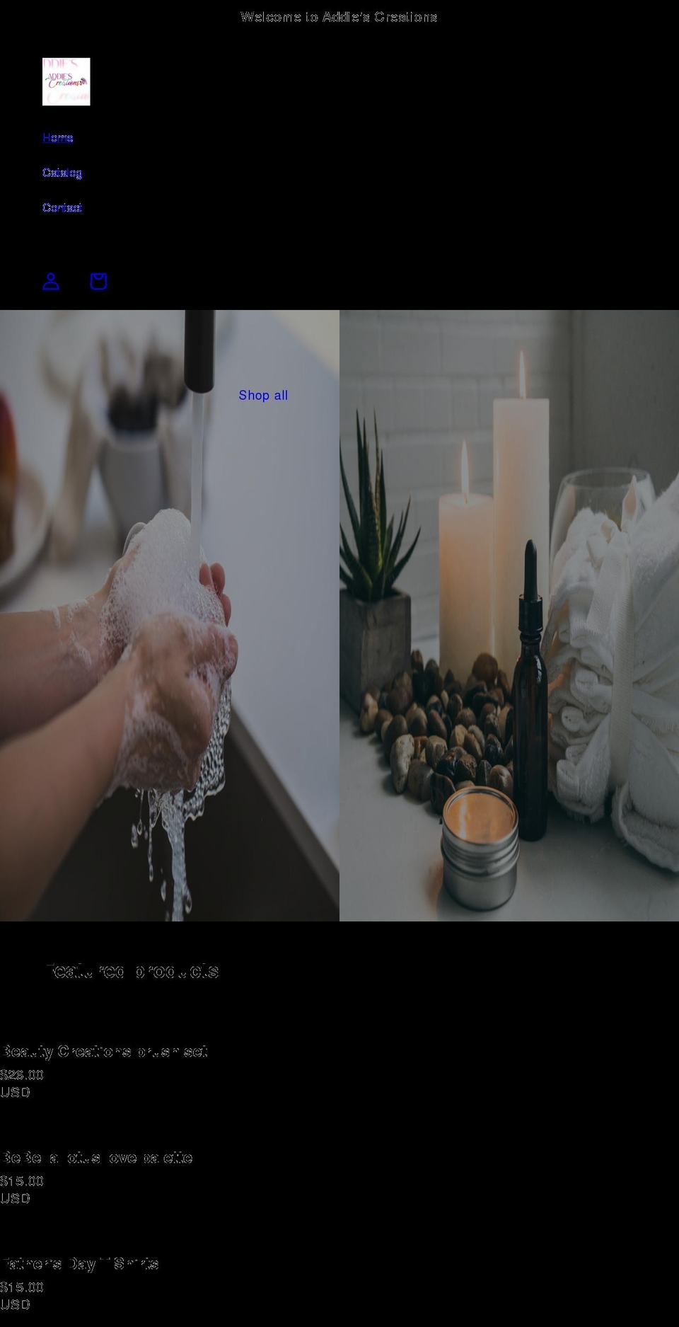 addiescreations.com shopify website screenshot