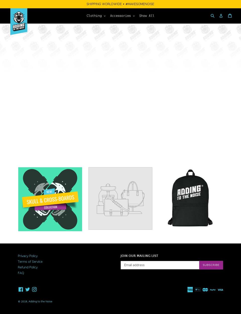 addingtothenoise.com — Shopify storefront screenshot