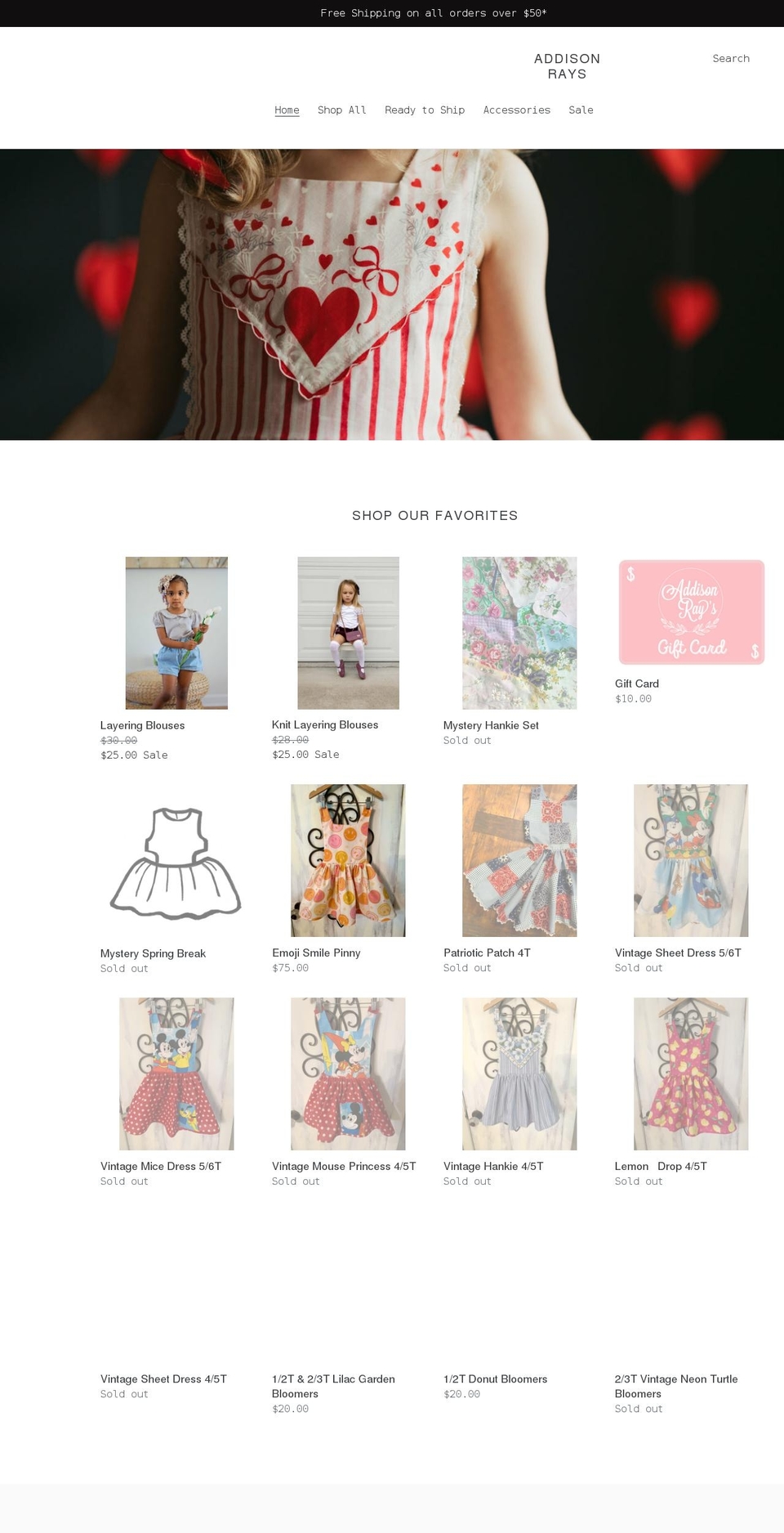 addisonrays.com shopify website screenshot