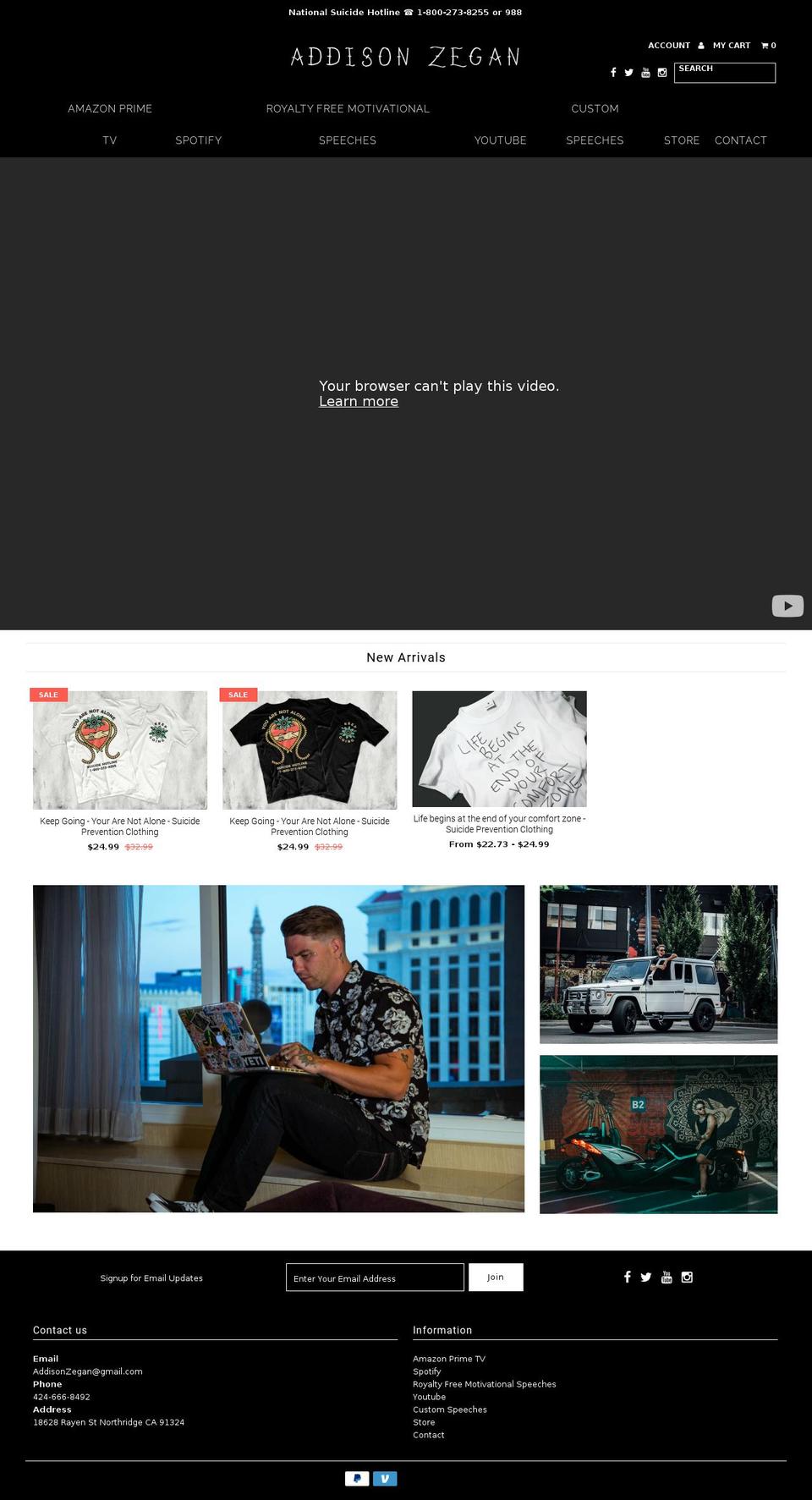 addisonzegan.com shopify website screenshot