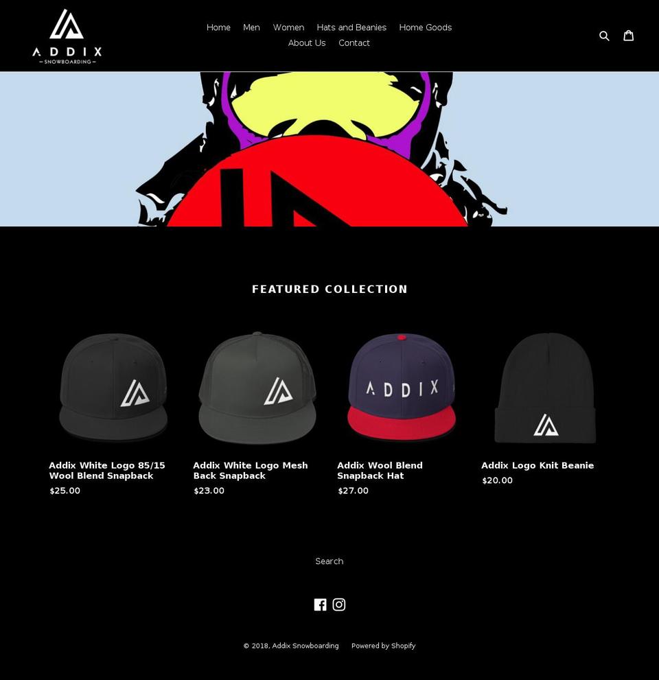 addixsnowboarding.com — Shopify storefront screenshot