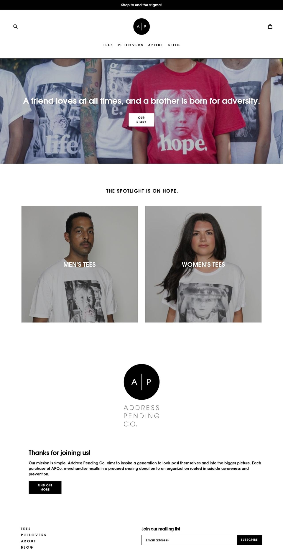 addresspendingco.com — Shopify storefront screenshot