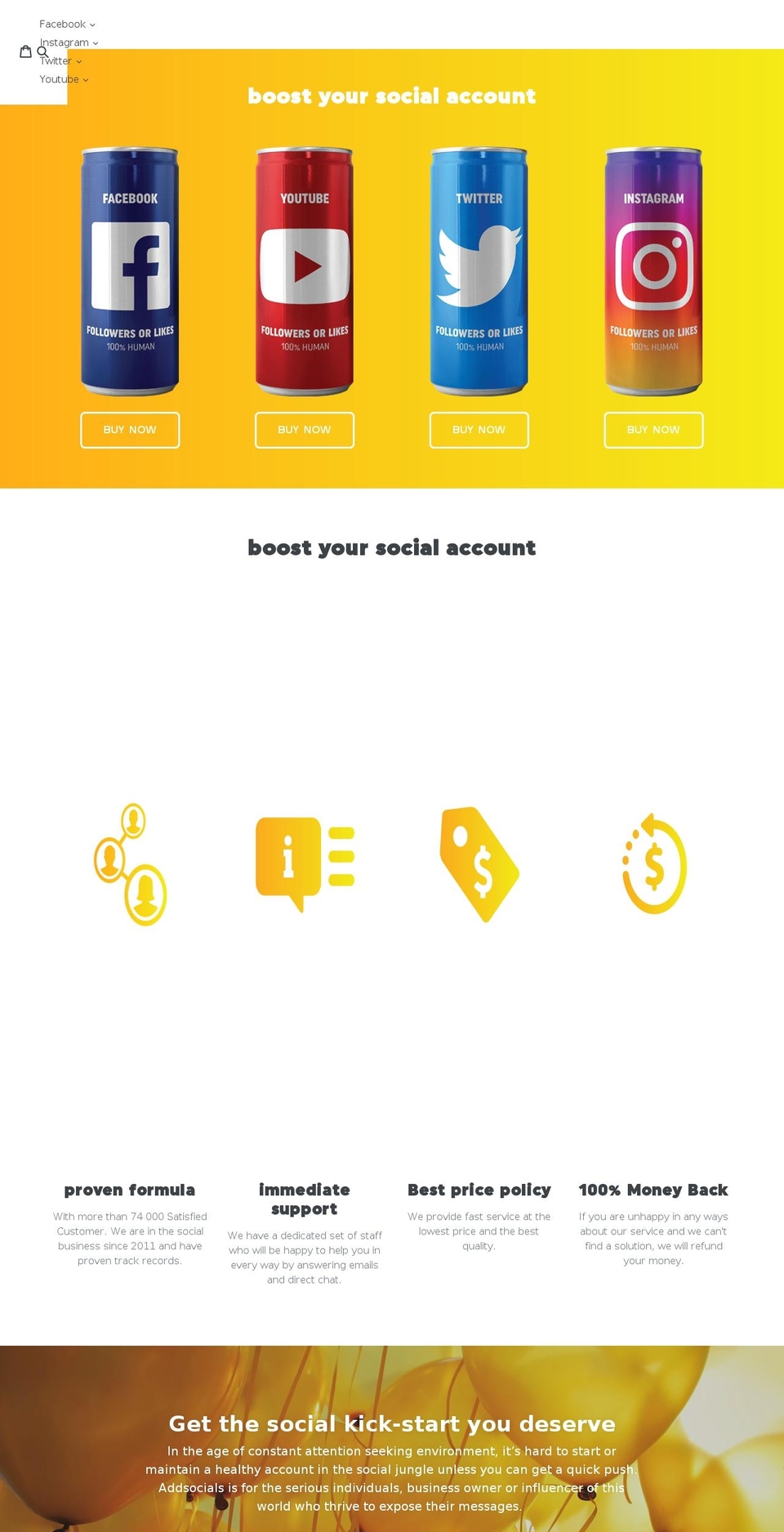 addsocials.net shopify website screenshot