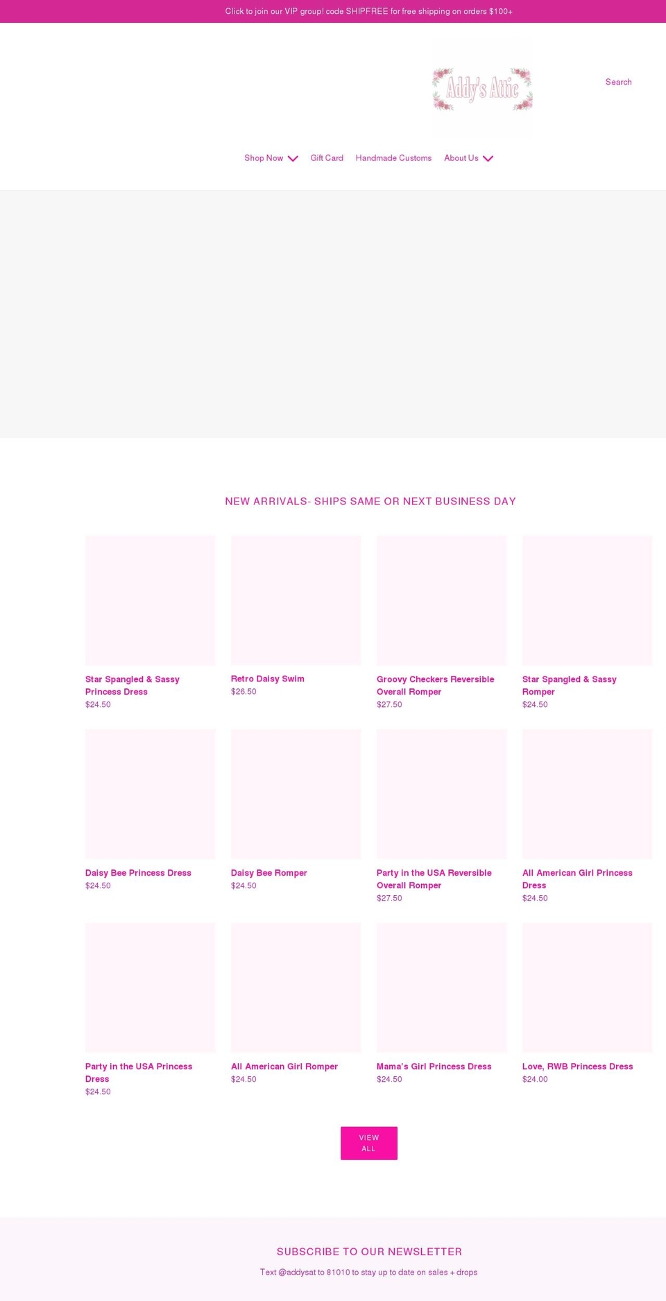 addys-attic.com shopify website screenshot
