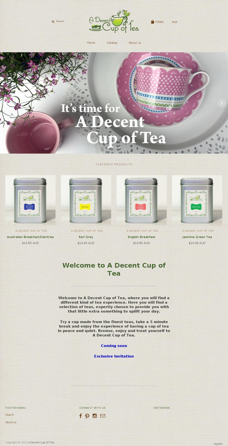 adecentcupoftea.com shopify website screenshot