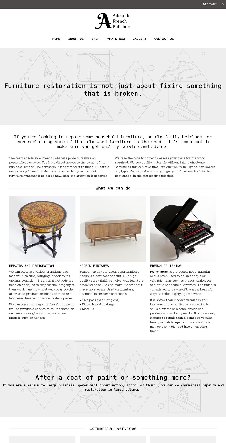 adelaidefrenchpolishers.com.au shopify website screenshot