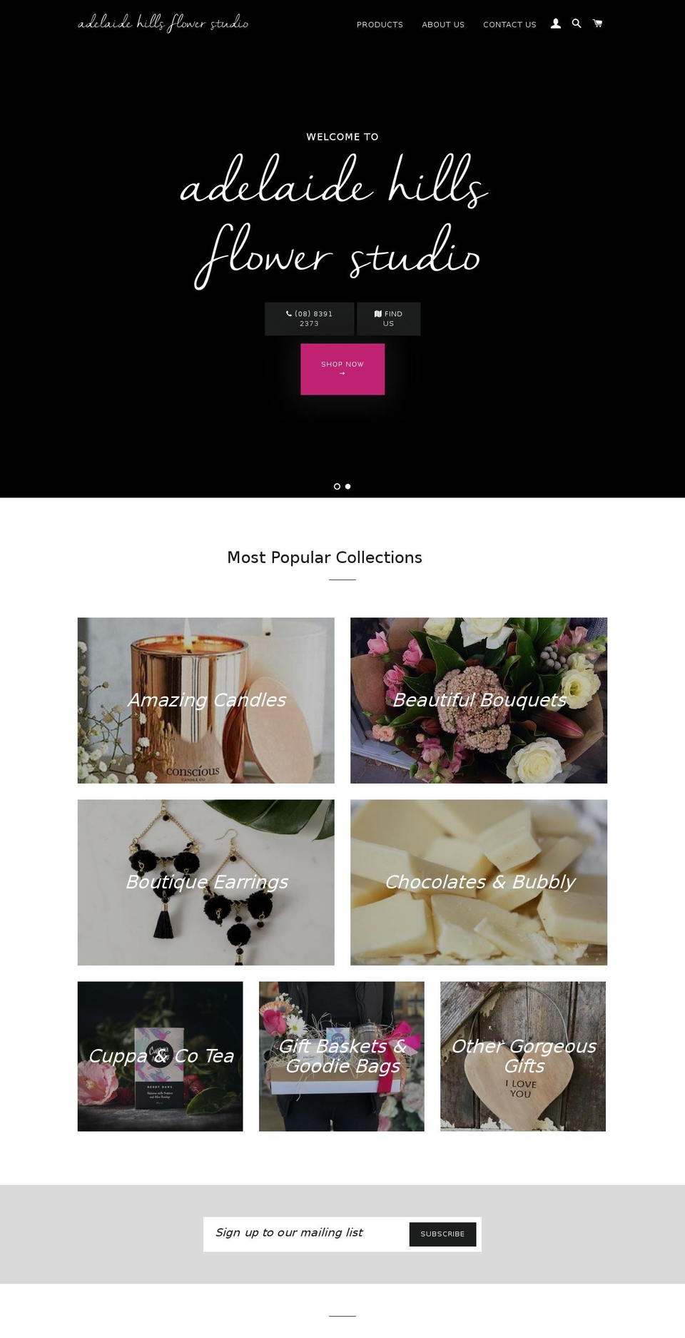 adelaidehillsflowerstudio.com.au shopify website screenshot