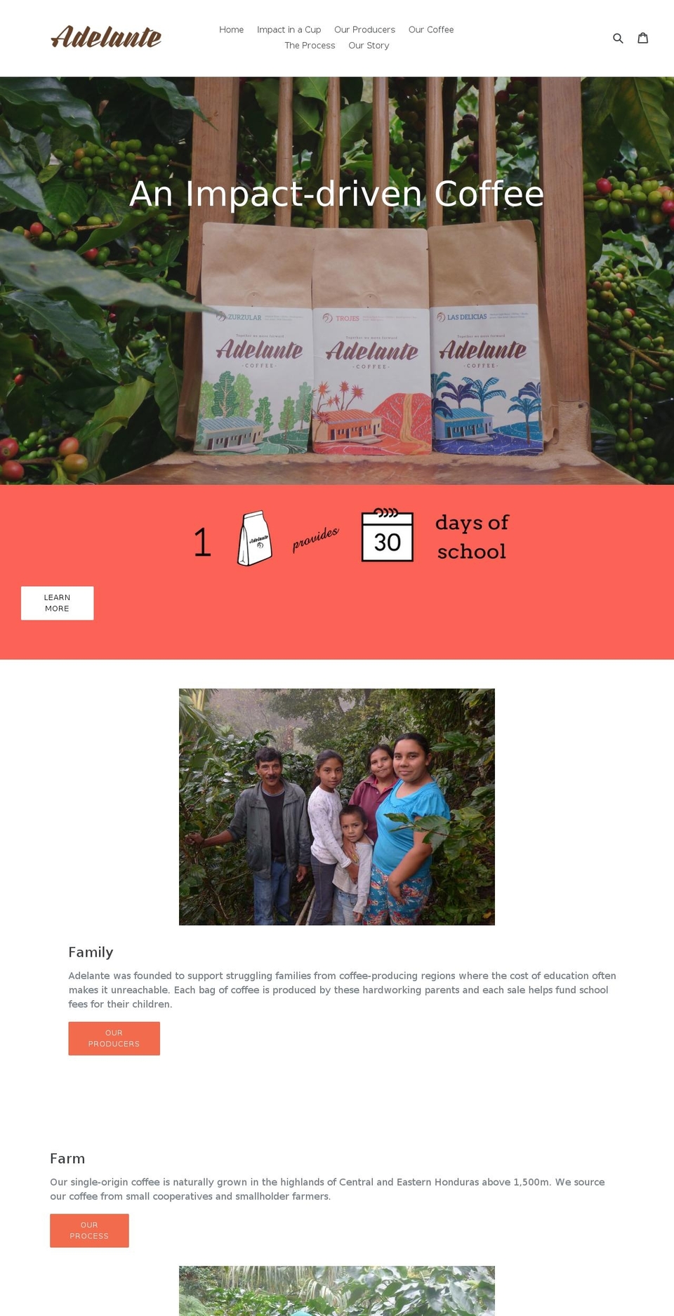 adelantecoffee.org shopify website screenshot