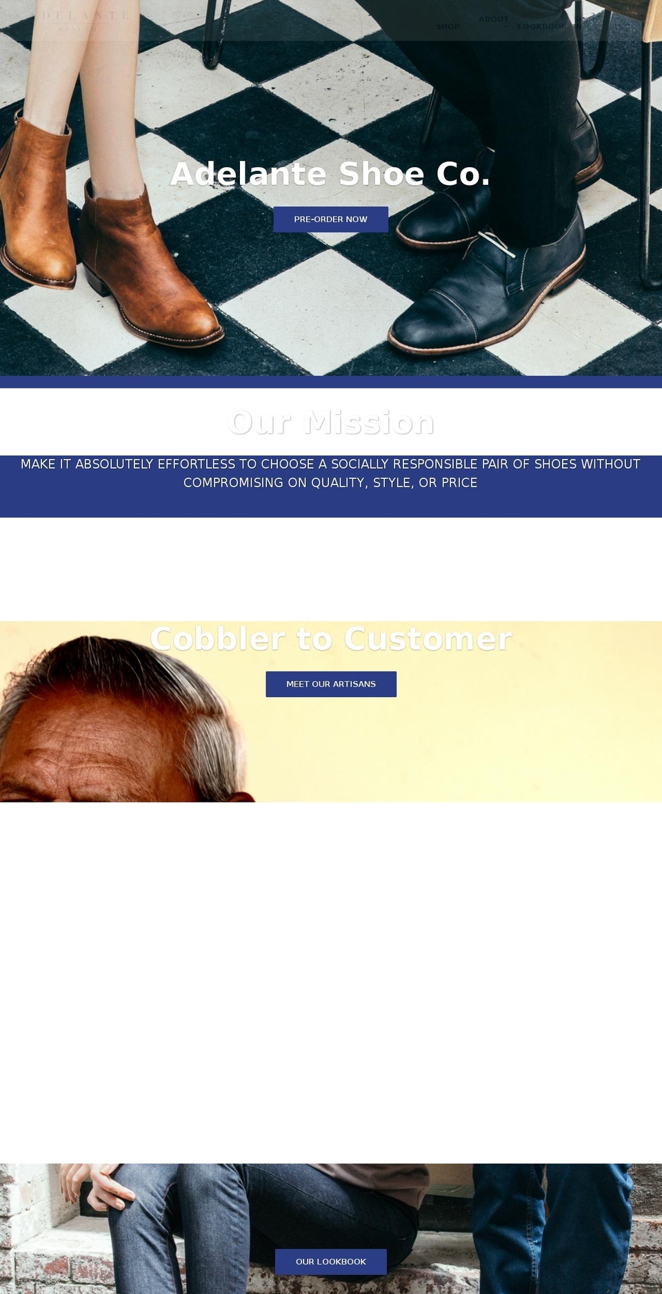 adelanteshoes.com shopify website screenshot