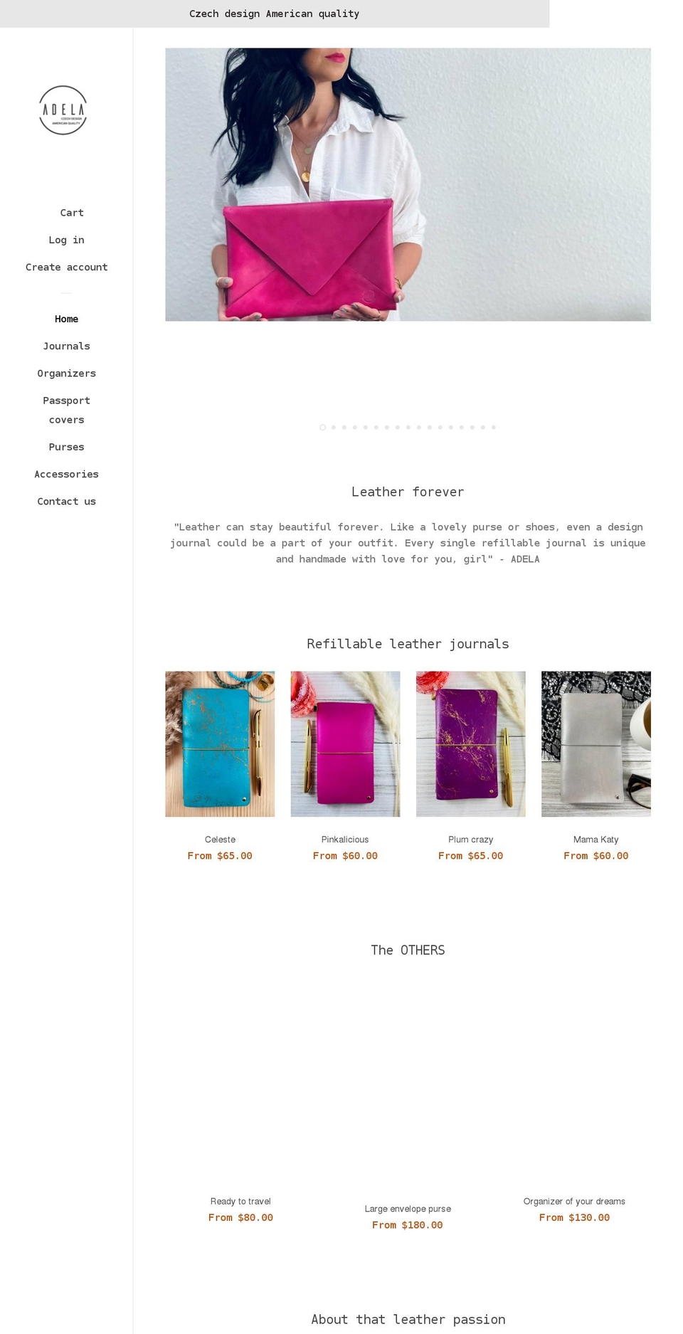 adelasjournals.com shopify website screenshot