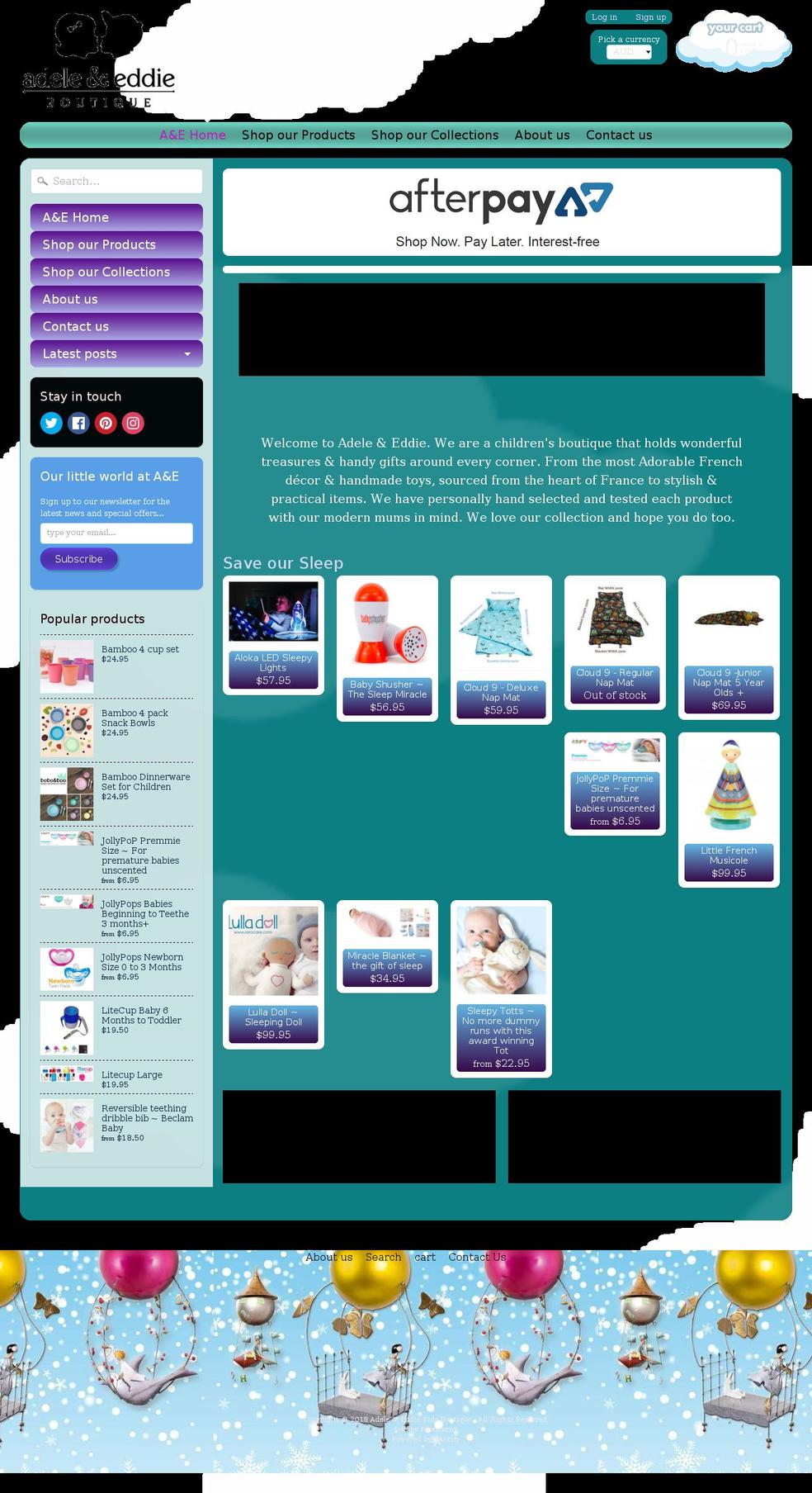 adeleneddiekidsboutique.com — Shopify storefront screenshot