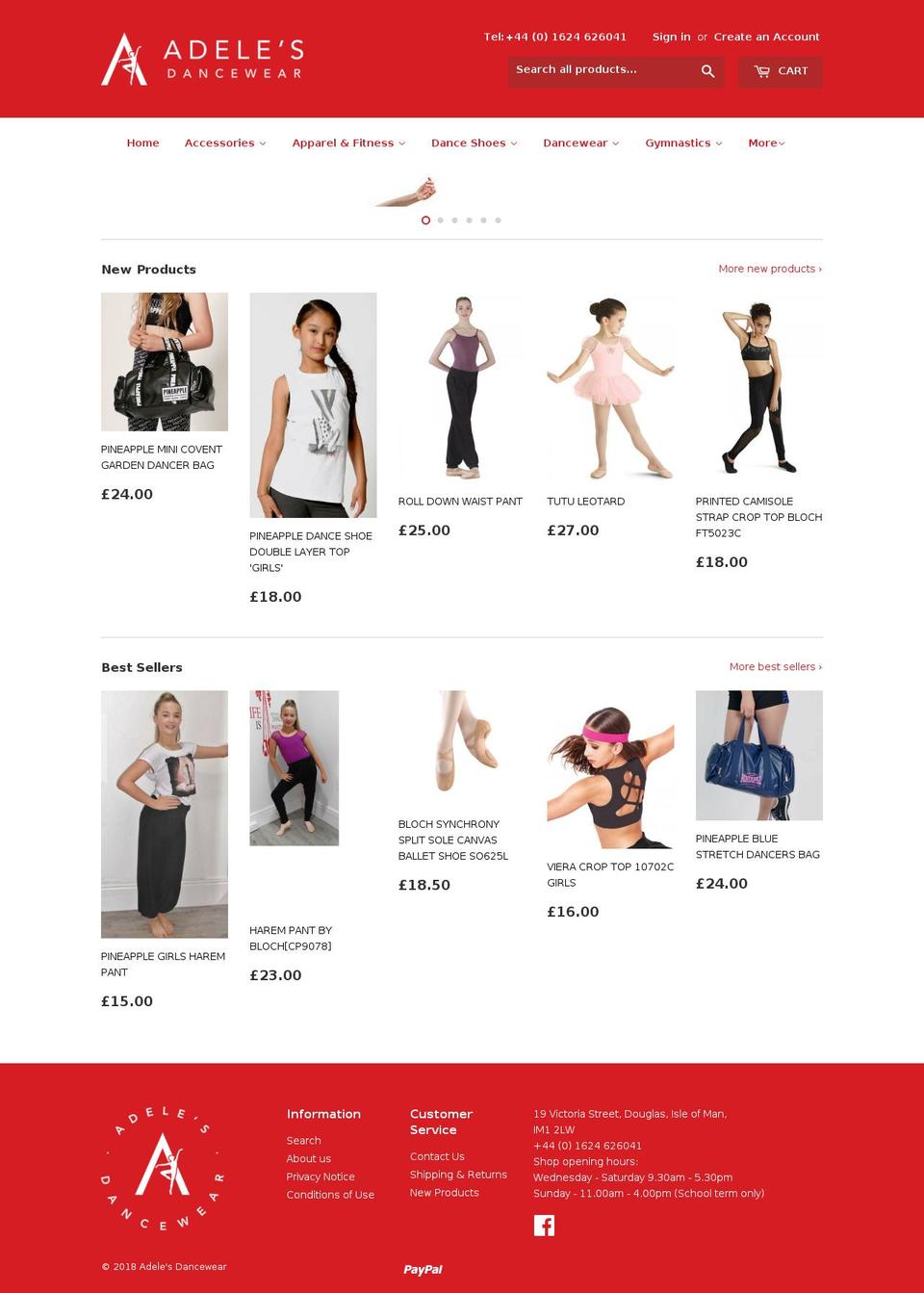 adelesdancewear.co.uk shopify website screenshot