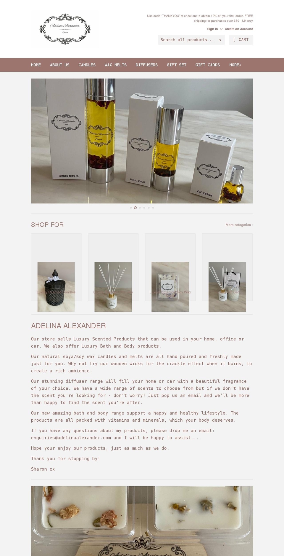 adelinaalexander.com shopify website screenshot