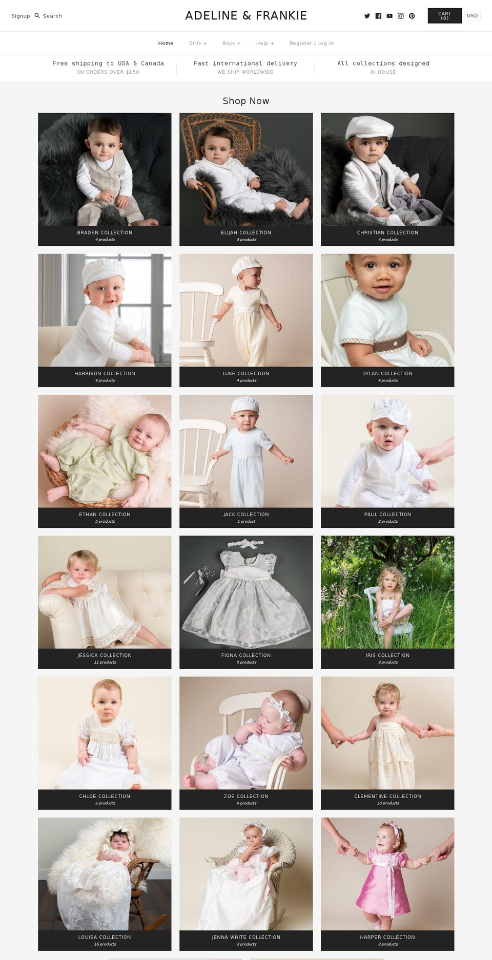 adelineandfrankie.com shopify website screenshot