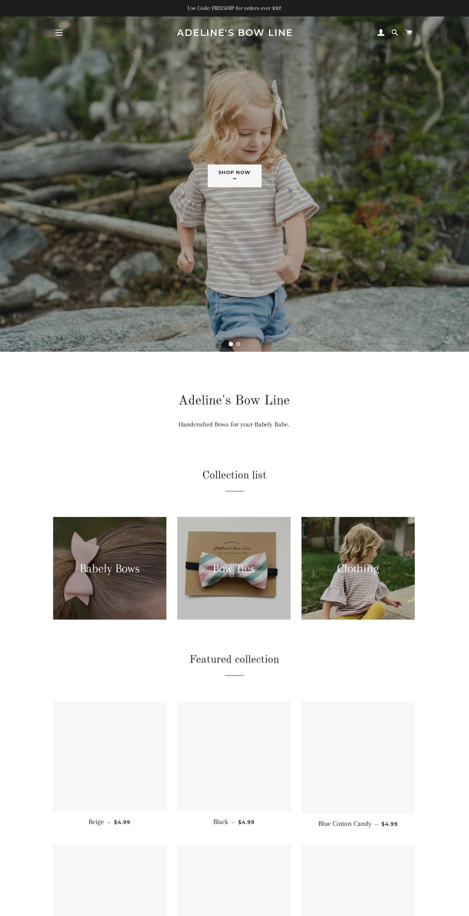 adelinesbowline.com — Shopify storefront screenshot
