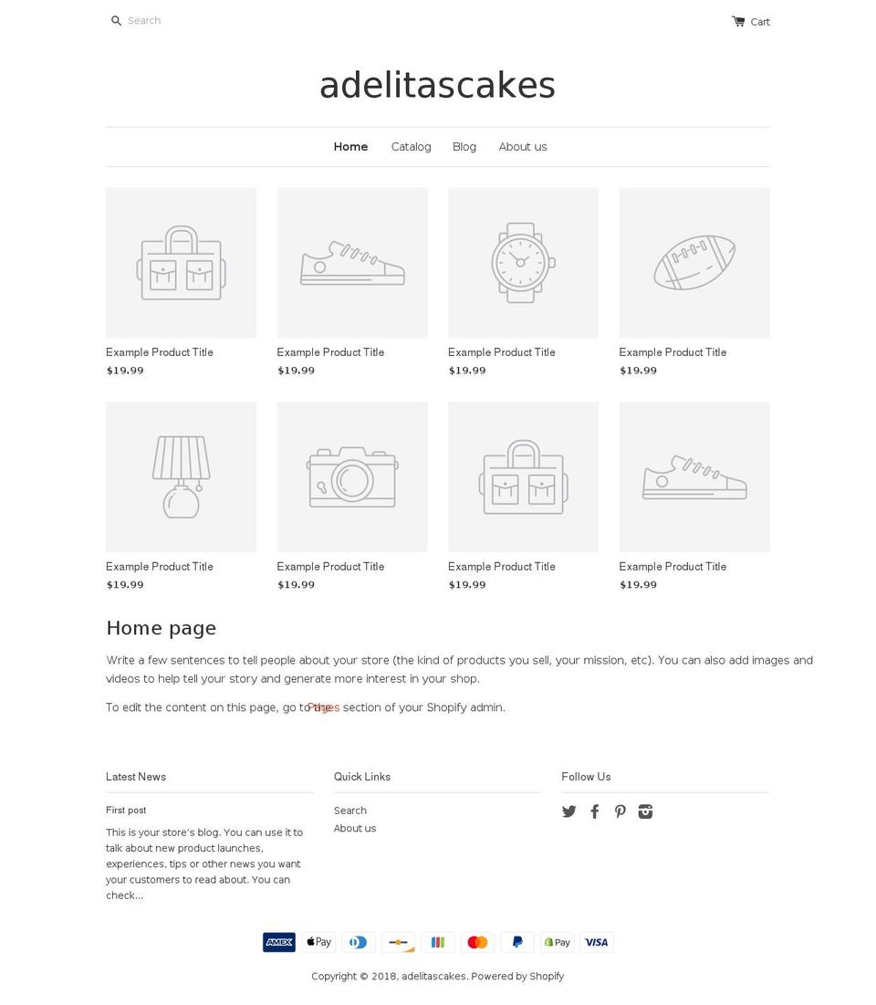 adelitascakes.com shopify website screenshot