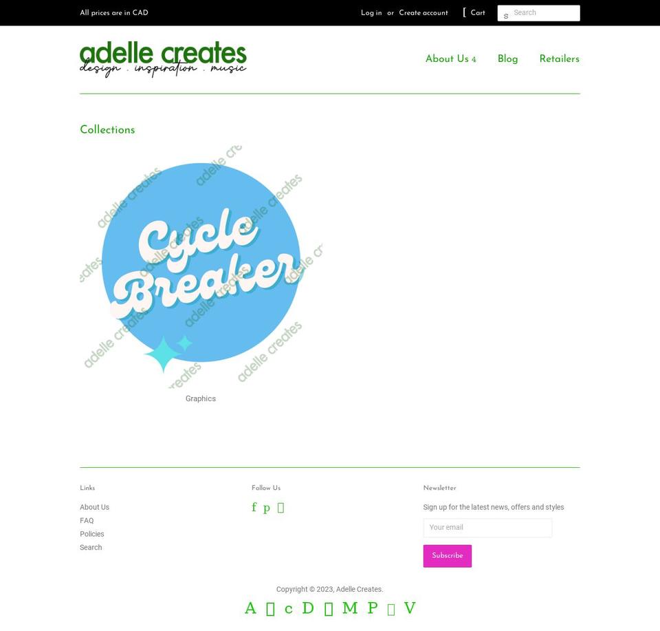 adellecreates.com shopify website screenshot