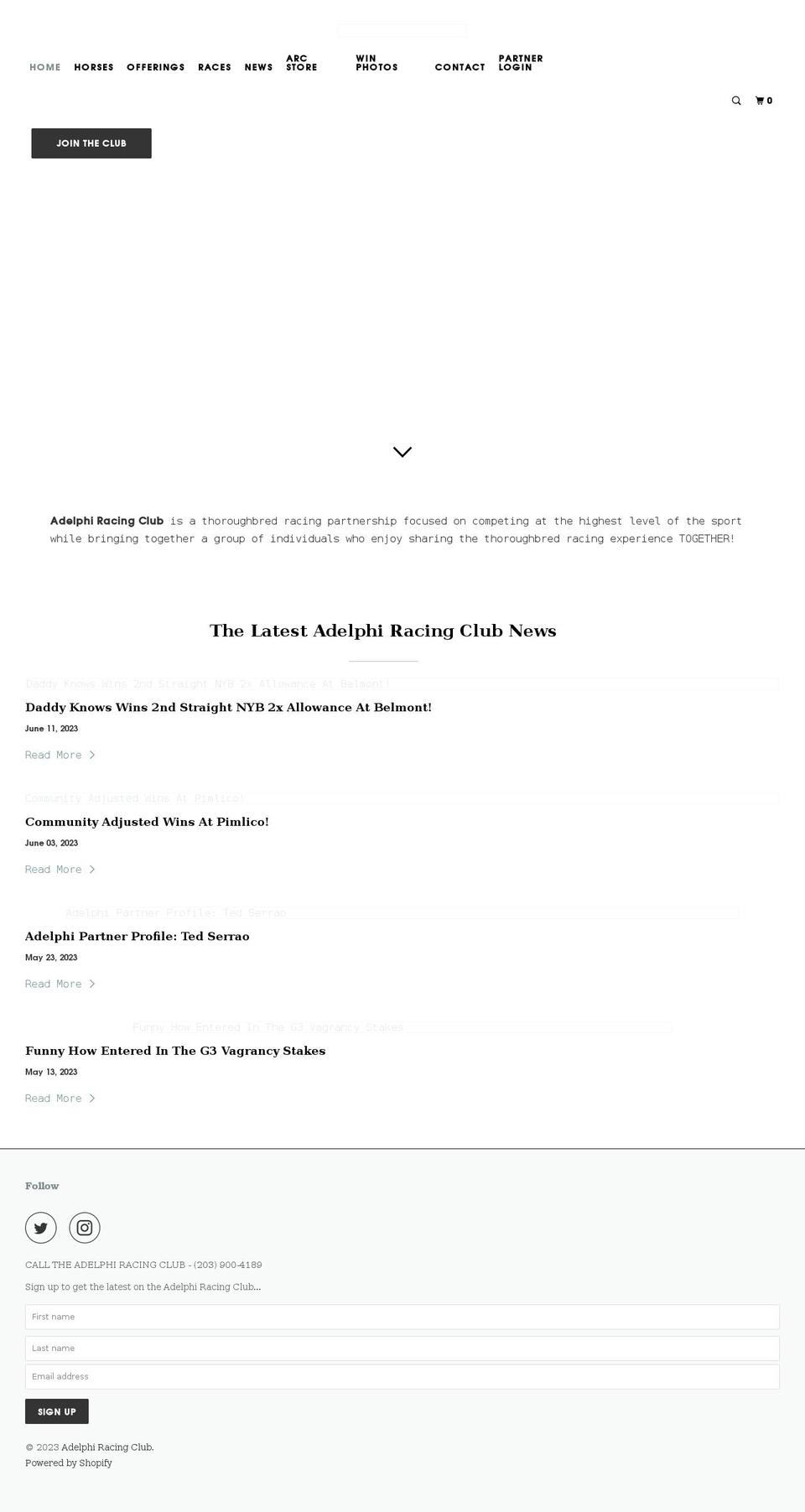 adelphiracing.com shopify website screenshot