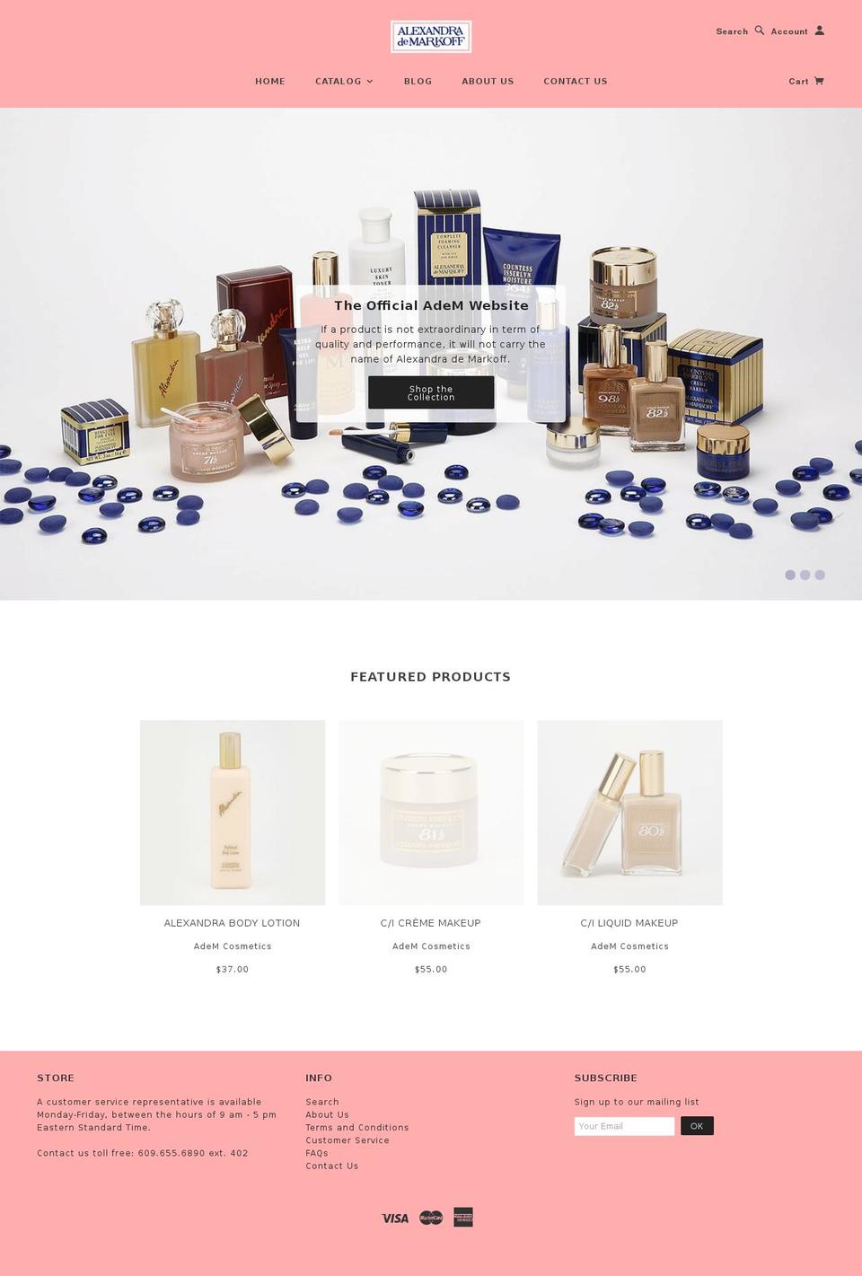 ademcosmetics.com shopify website screenshot
