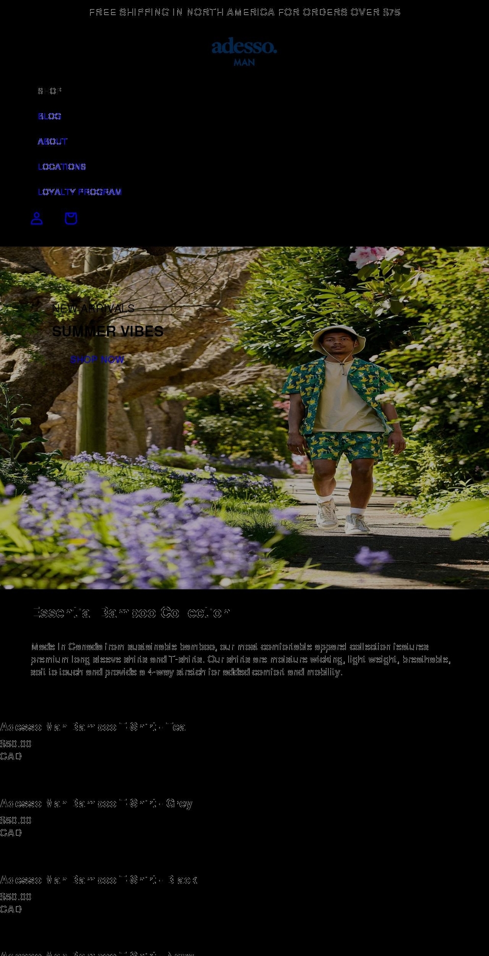 adessoman.com — Shopify storefront screenshot