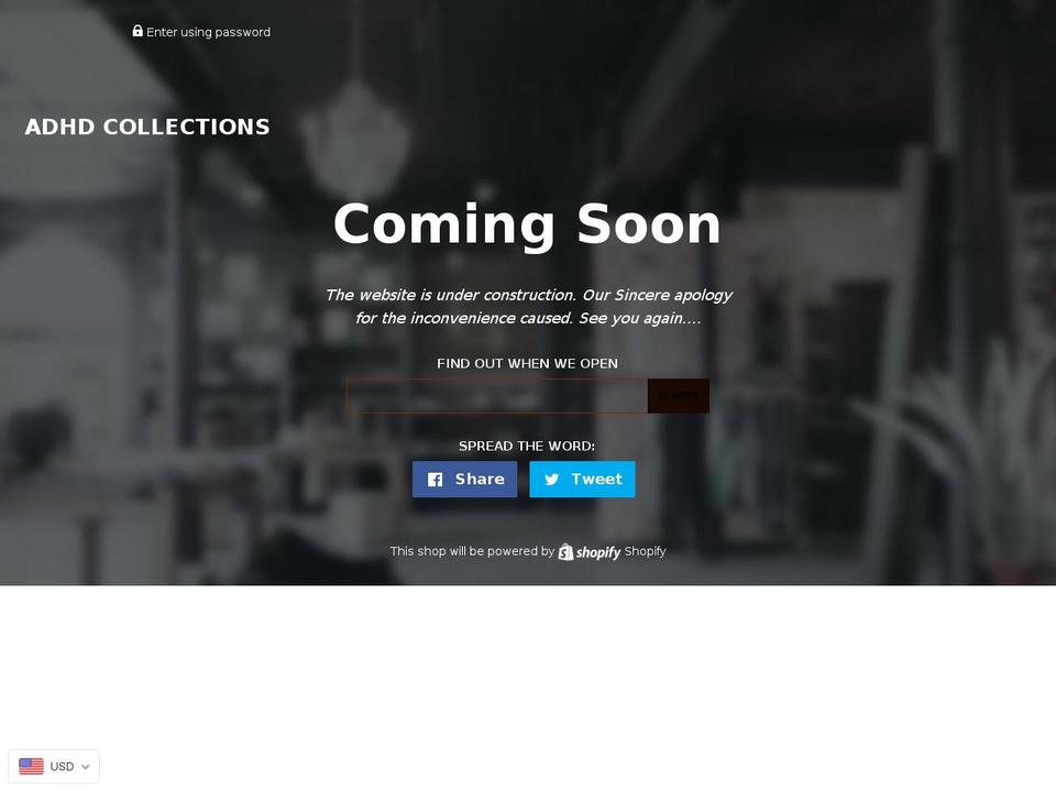 adhdcollections.com — Shopify storefront screenshot