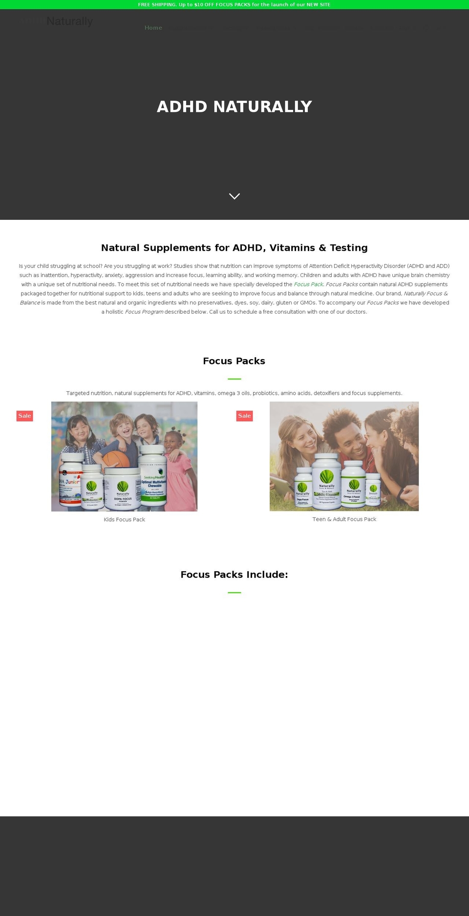 adhdnaturally.org shopify website screenshot