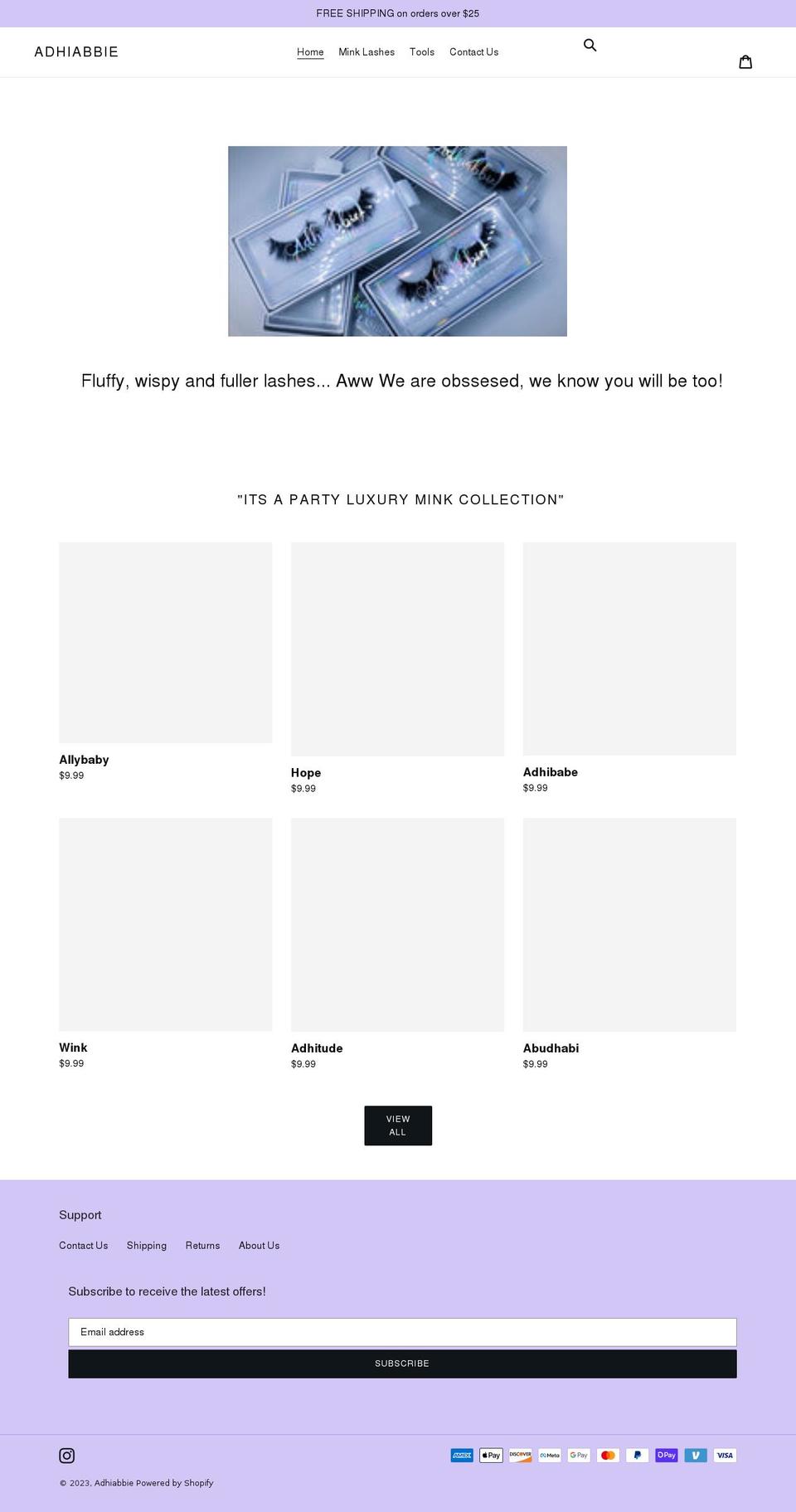 adhiabbie.com shopify website screenshot