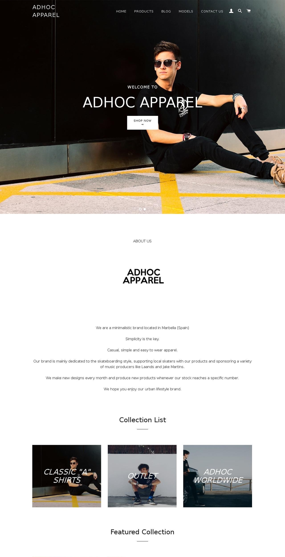 adhocmarbella.com shopify website screenshot