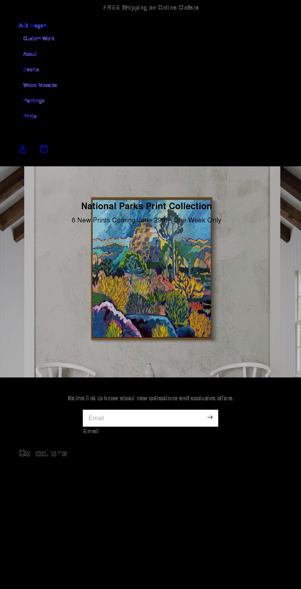 adhoganart.com shopify website screenshot