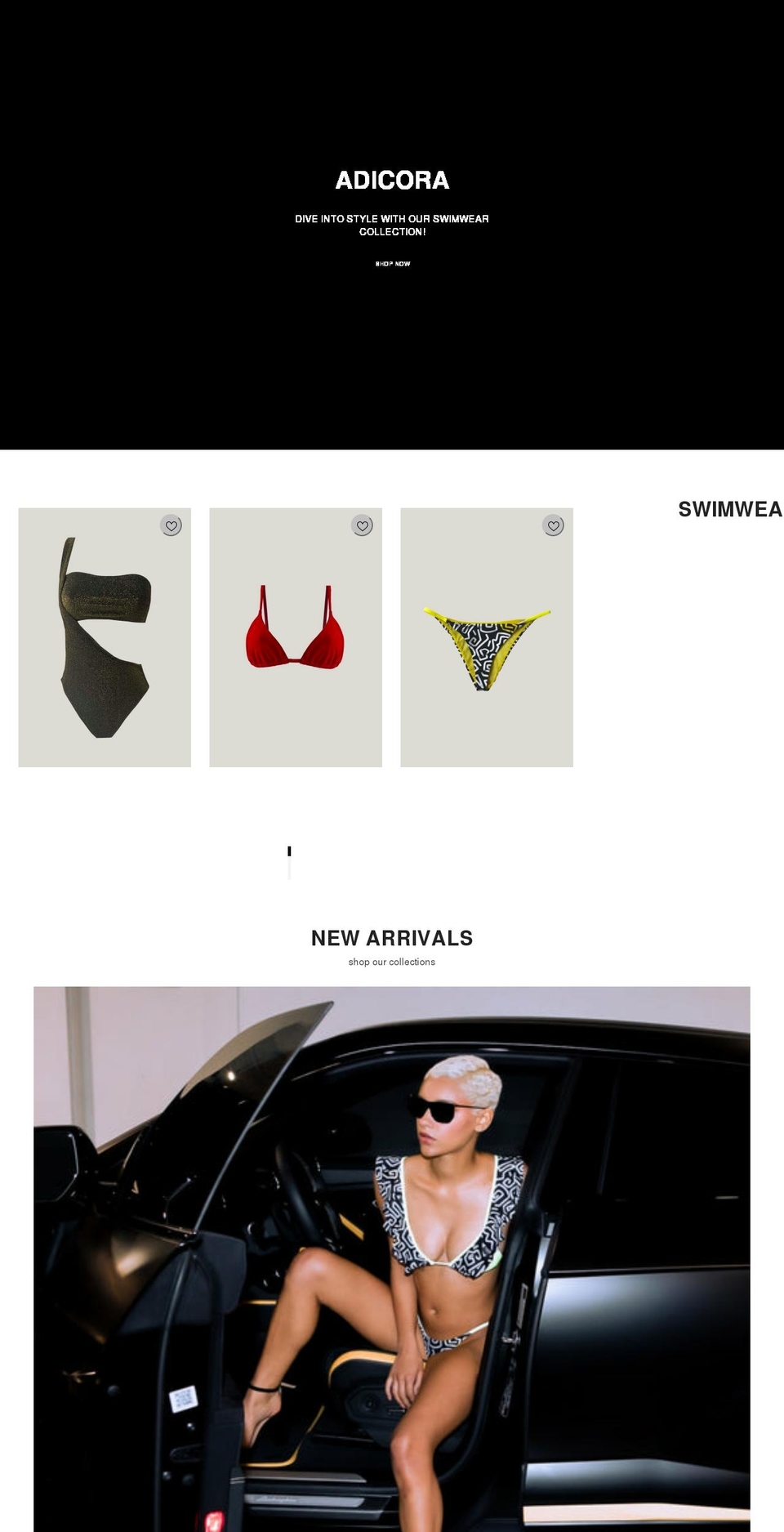 adicoraswimwear.com shopify website screenshot