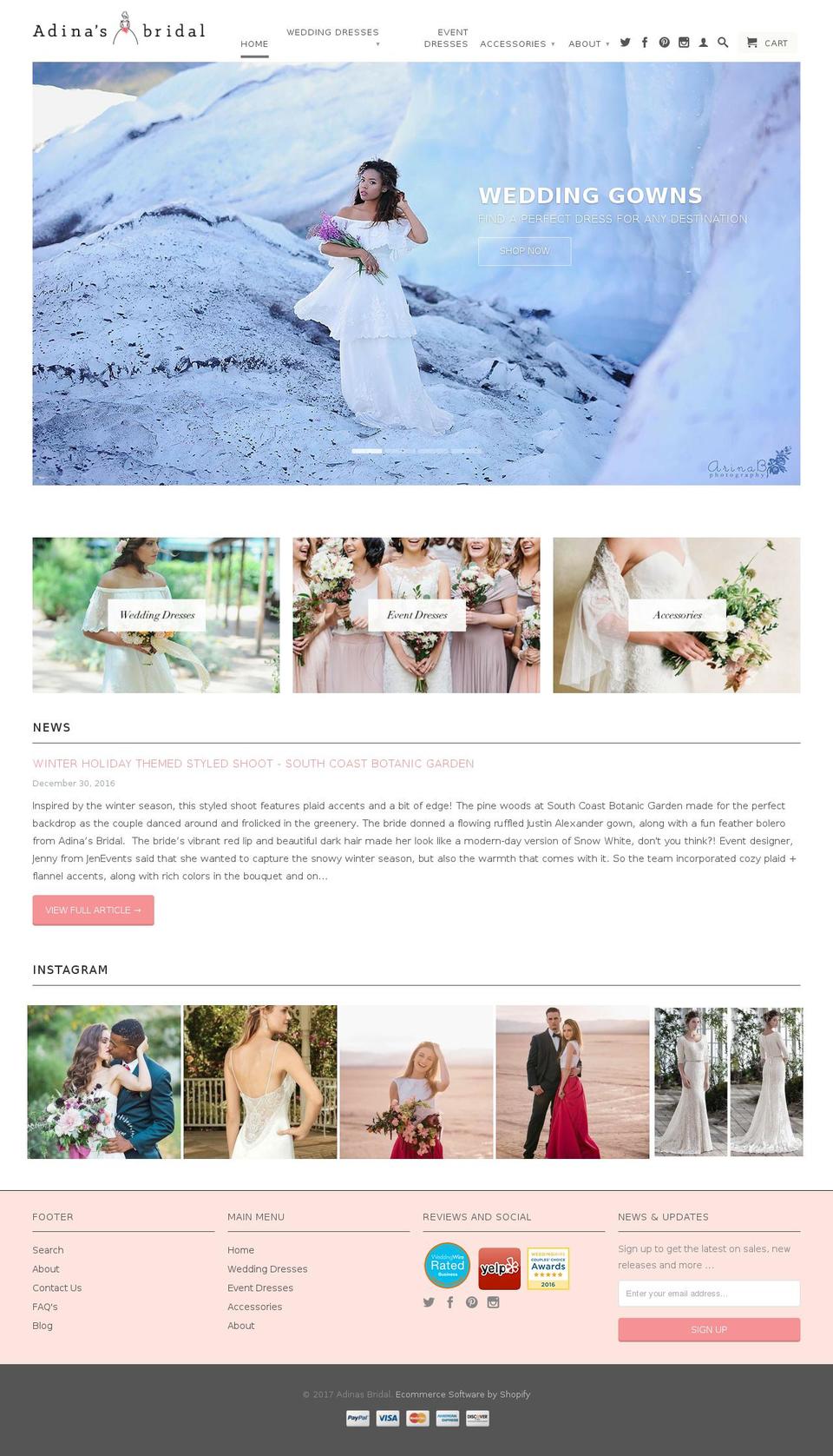 adinasbridal.com shopify website screenshot