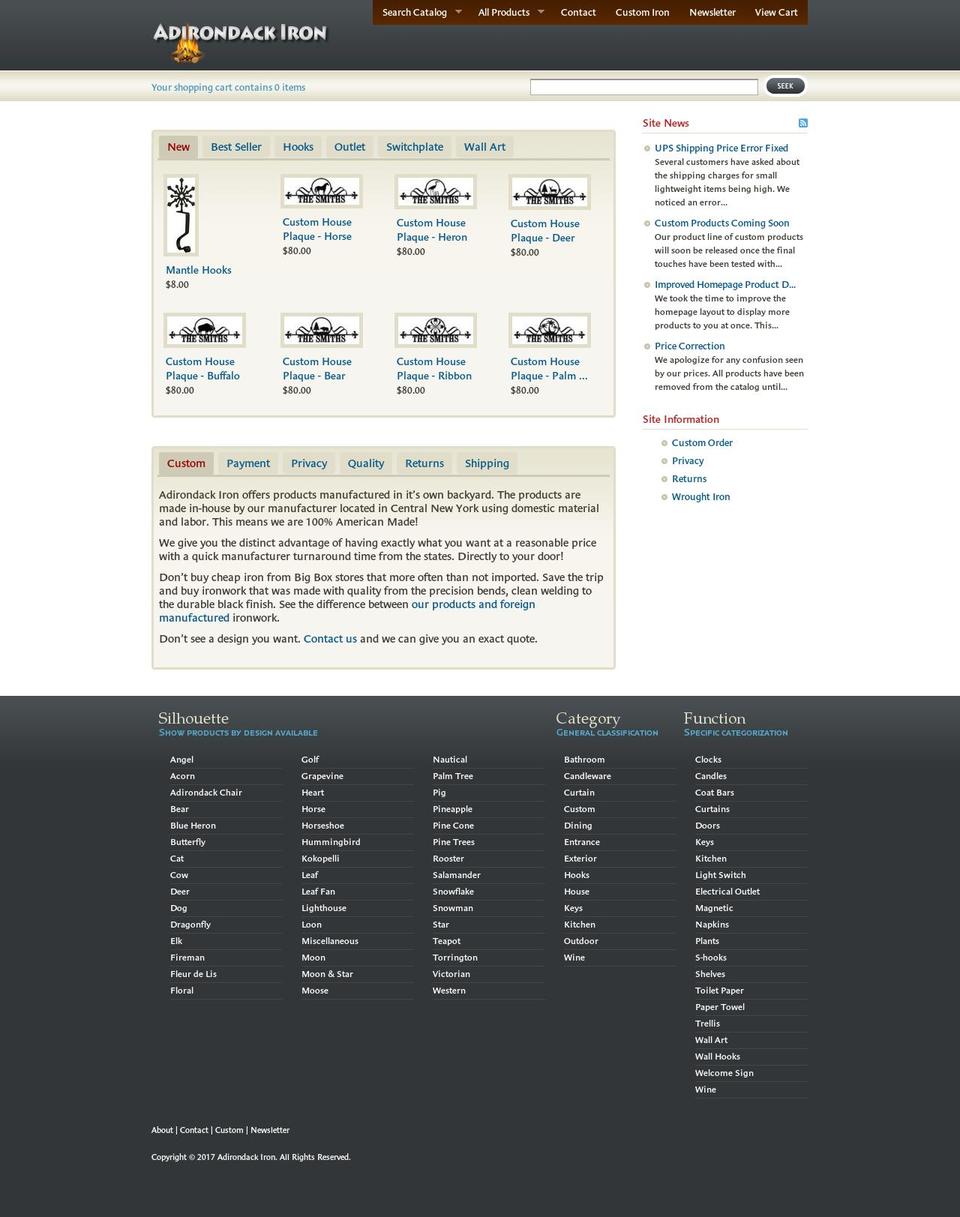 adirondackiron.com shopify website screenshot
