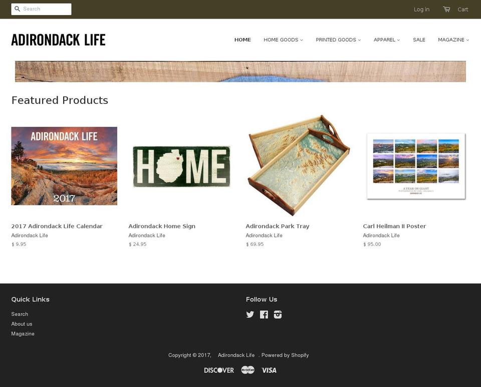 adirondacklifestore.com shopify website screenshot
