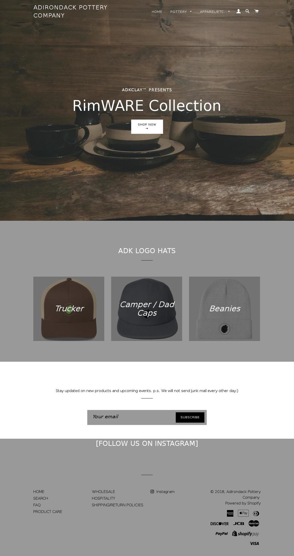adirondackpotterycompany.com — Shopify storefront screenshot