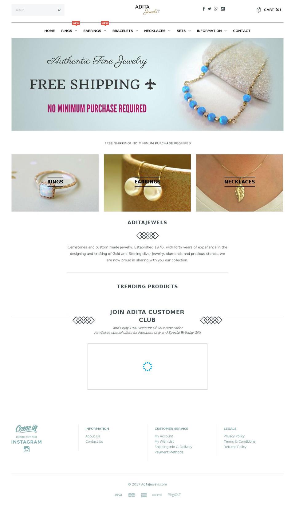 aditajewels.com shopify website screenshot