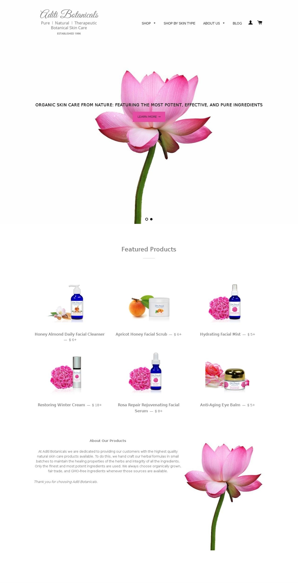 aditibotanicals.com shopify website screenshot