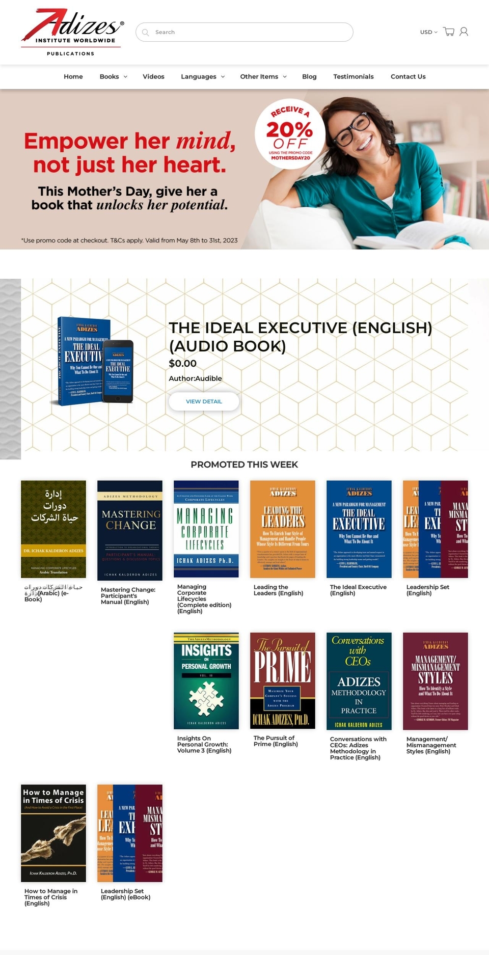 adizesbooks.com — Shopify storefront screenshot